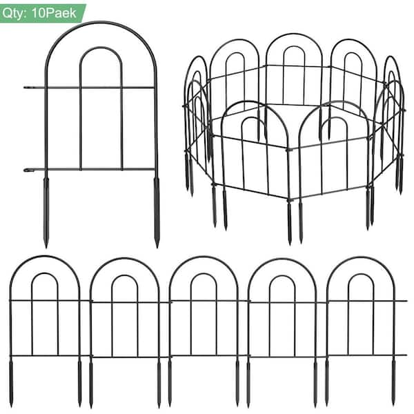 Oumilen 10-Pack, Total 10 ft. L x 24.5 in. H Rustproof Metal No Dig Decorative Garden Fence, Black