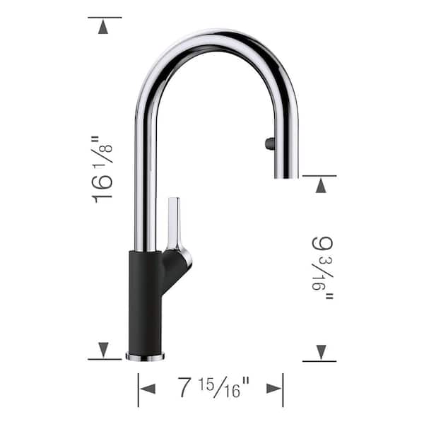 Urbena Single-Handle Pull Down Sprayer Kitchen Faucet in Coal Black/Chrome