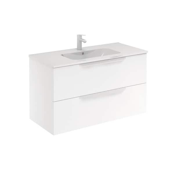 null Urban 40 in. W x 18 in. D Bath Vanity Two Drawers in Matt White with Vanity Top in White with White Basin