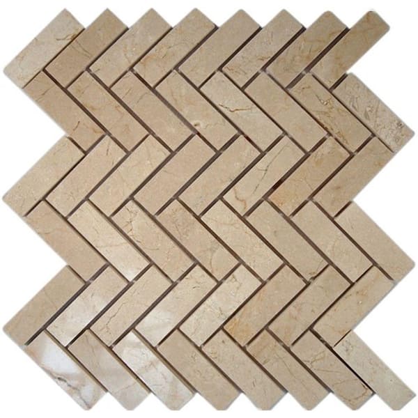 Ivy Hill Tile Crema Marfil Herringbone 12 in. x 12 in. x 8 mm Marble Floor and Wall Tile