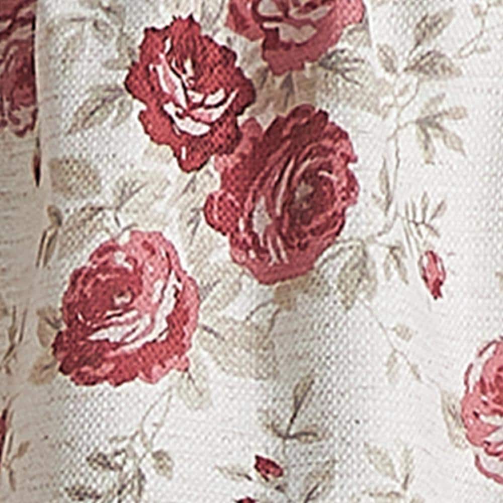 Antique Rose Red Floral Polyester Rod Pocket Valance