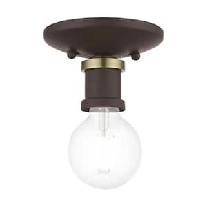 Lansdale 5 in. 1-Light Bronze Single Flush Mount with Antique Brass Accent