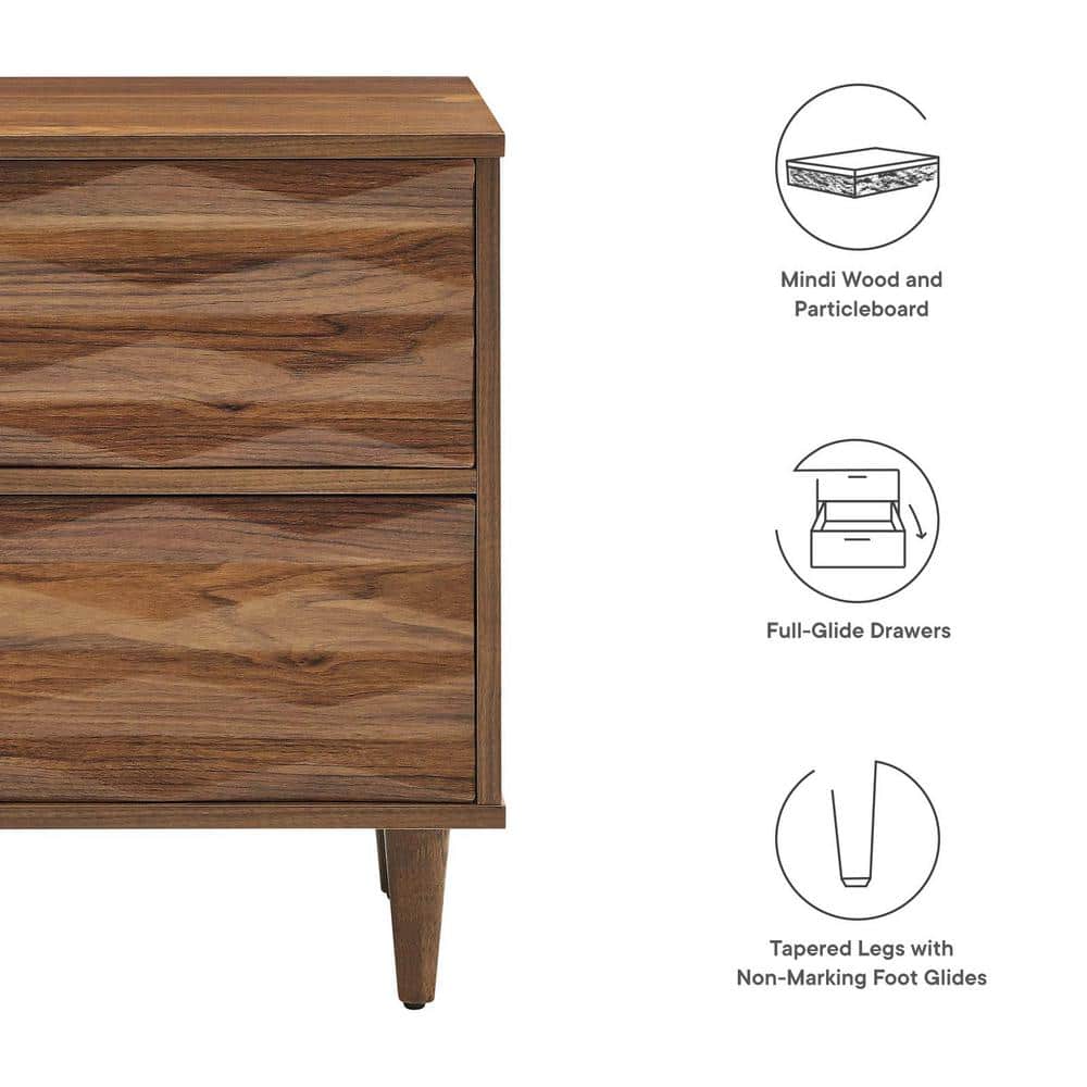 Walnut 2-Drawer Nightstand with Tapered Legs