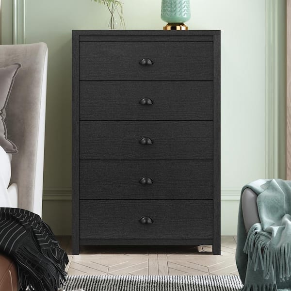 GALANO Cinzia Black 5-Drawer 30.8 in. Wide Teen Chest of Drawer (Sturdy, Effortless Assembly with Interlocking Drawers)