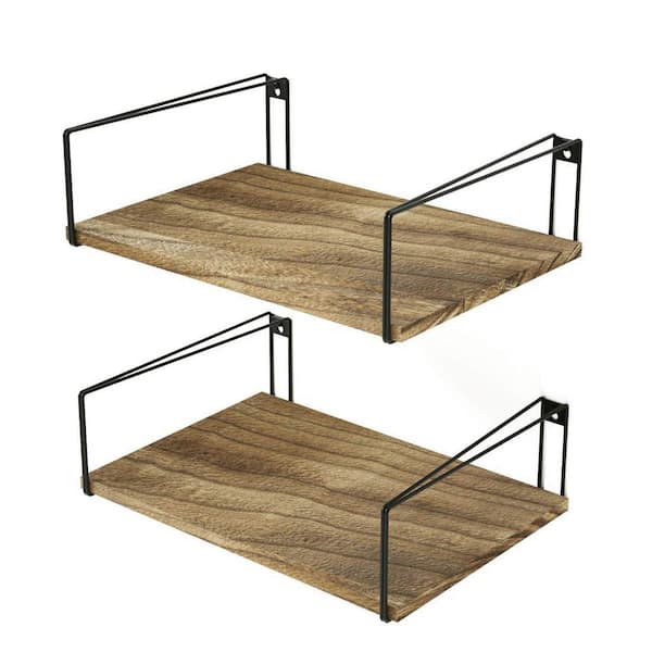 Cubilan 11.8 in. x 16.5 in. x 4.7 in. Light Brown Wood Floating Decorative Wall Shelves with Metal Brackets