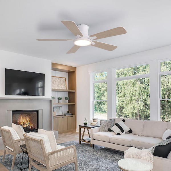 44 Inch Ceiling Fan with Lights Flush Mount Remote Reversible 3CCT Dimmable White Small for Bedroom Indoor Outdoor