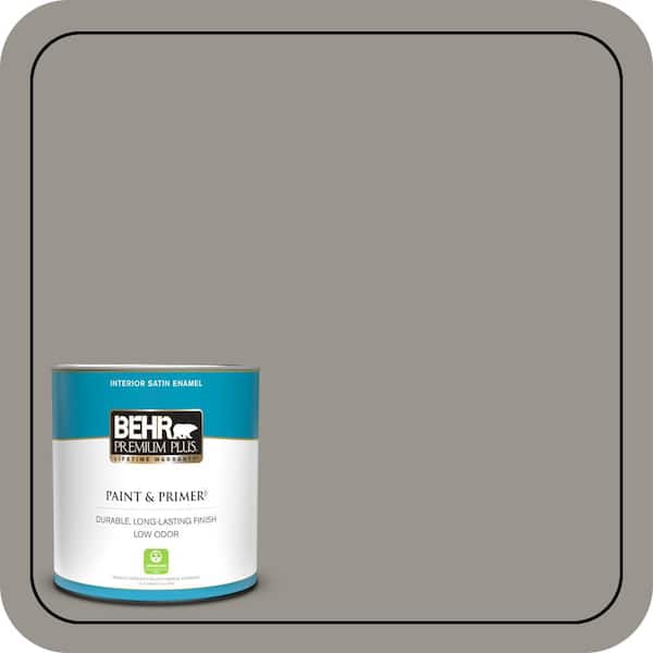 BEHR PREMIUM PLUS 1 qt. #N360-4 Battleship Gray Satin Enamel Low Odor Interior Paint & Primer