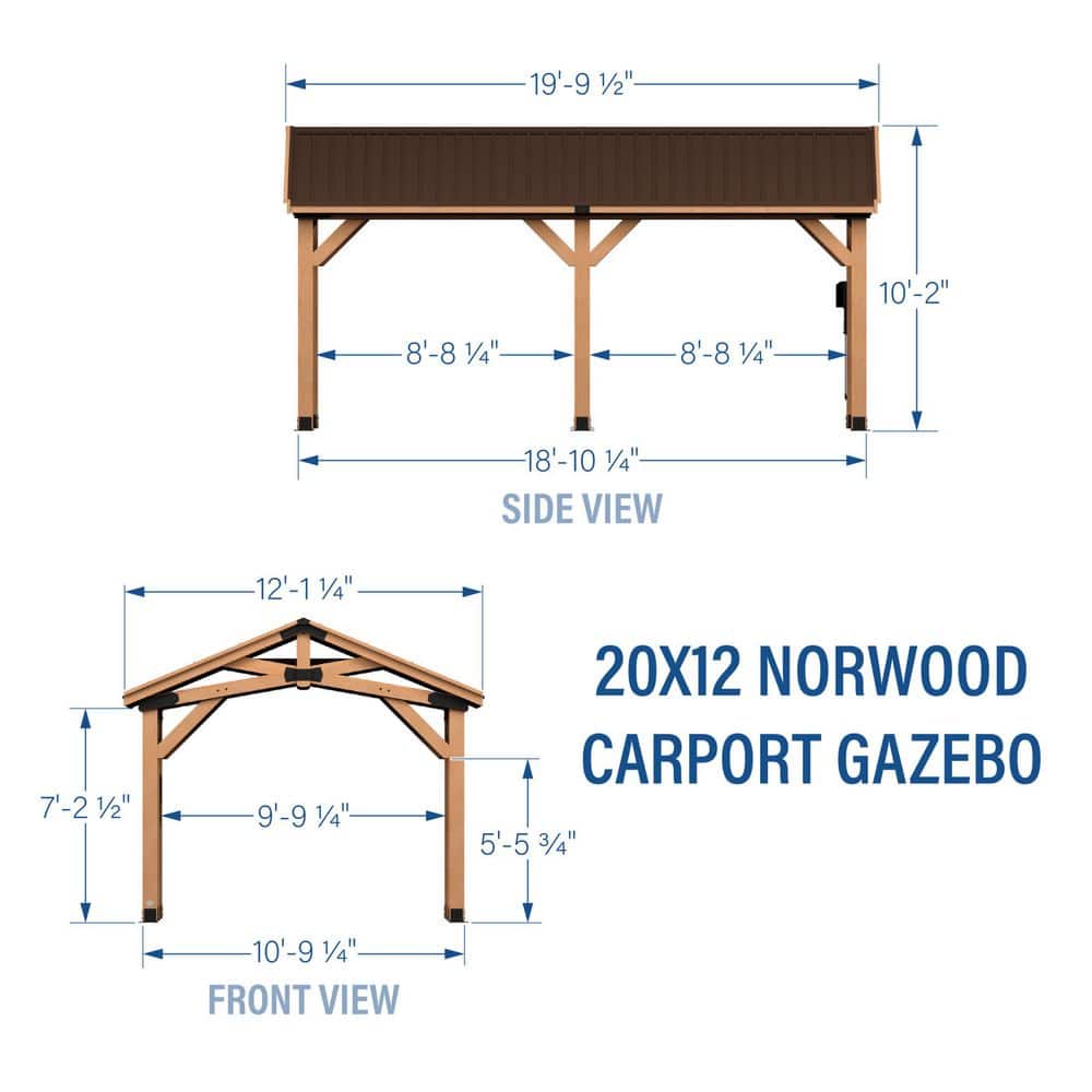 Cedar 20' x 12' Multi-Function Carport Gazebo Pavilion