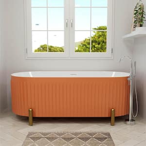 67 in. x 31 in. Freestanding Double Slipper Soaking Bathtub with Center Drain in Orange Acrylic