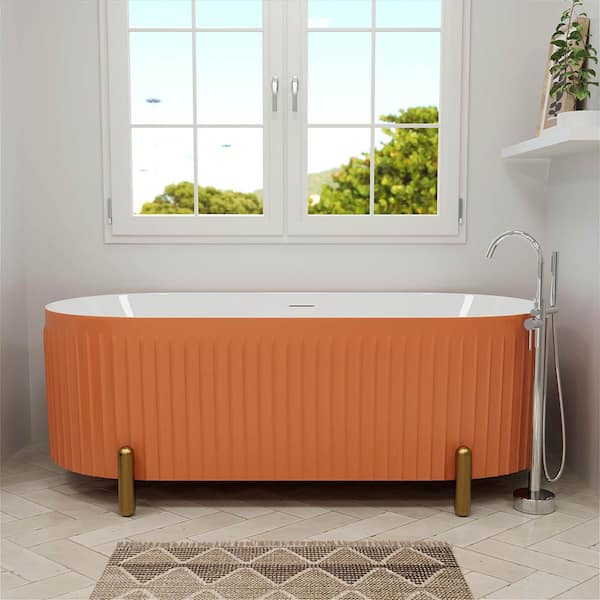 BTCSTAR 67 in. x 31 in. Freestanding Double Slipper Soaking Bathtub with Center Drain in Orange Acrylic