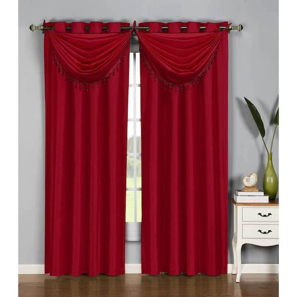 Window Elements Semi-Opaque Jane Faux Silk 84 in. L Grommet Curtain Panel Pair, Burgundy (Set of 2)