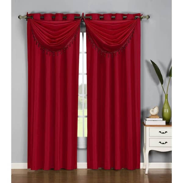 Window Elements 36 in. W x 37 in. L Jane Faux Silk Grommet Waterfall Window Valance in Burgundy