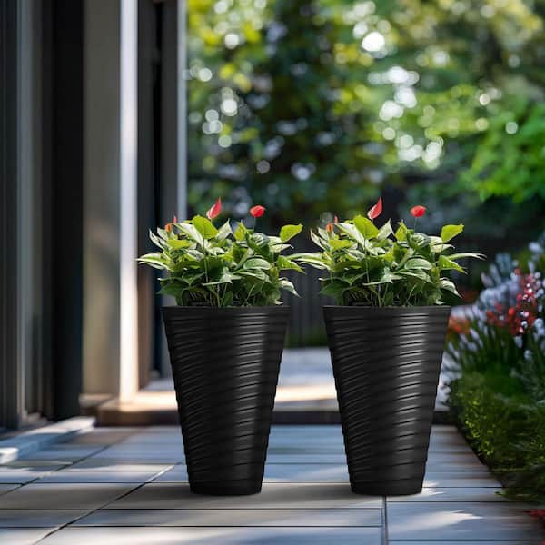 Morrava 18 in. High Medium Spiral Black Plastic Round Planter