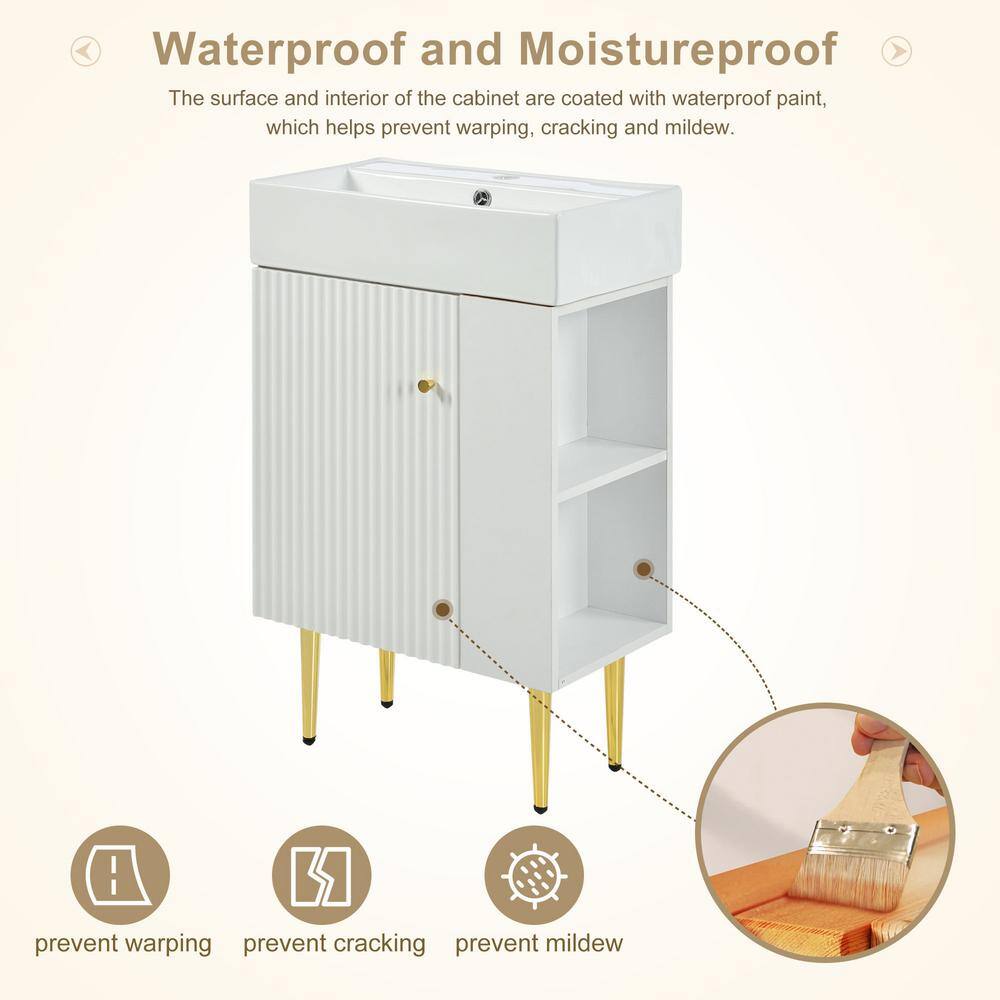 21.6 in. White Freestanding Bath Vanity with Ceramic Top and Right Side Storage