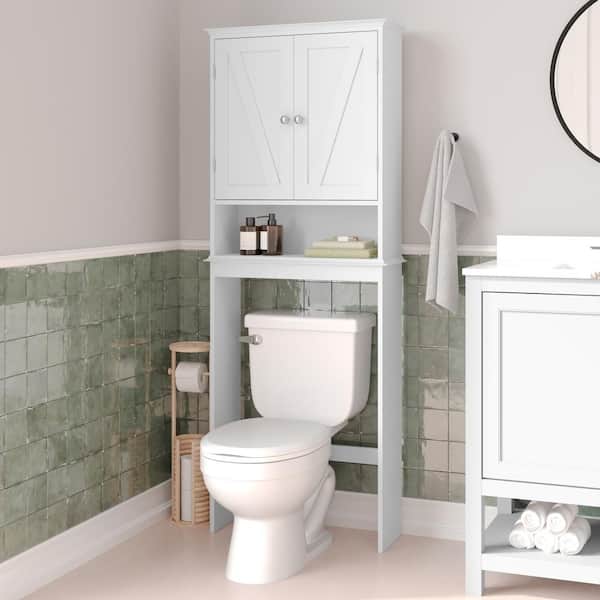 TAYLOR + LOGAN Dulcie 25 in. W x 66 in. H x 9 in. D White Over The Toilet Storage with Adjustable Shelves and Doors
