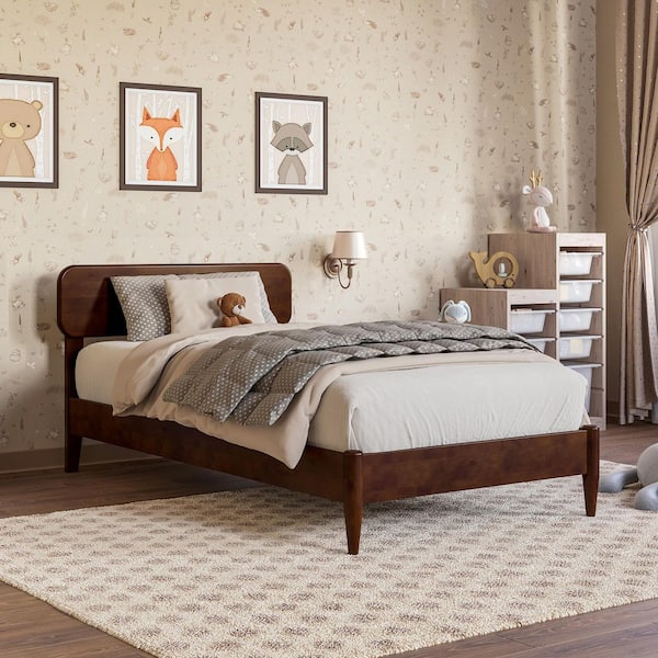 Florence Walnut Brown Solid Wood Frame Twin Low Profile Platform Bed