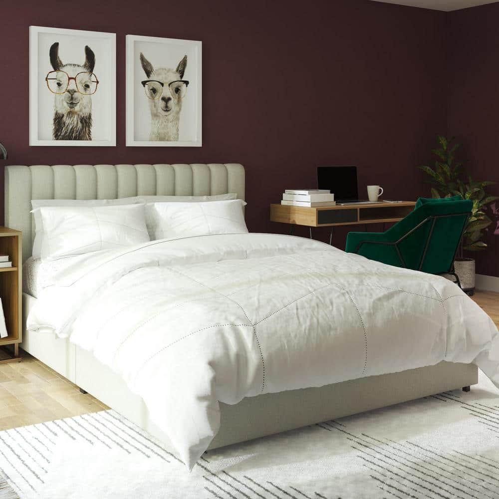 Brittany Modern Full Gray Upholstered Bed with Storage Drawers