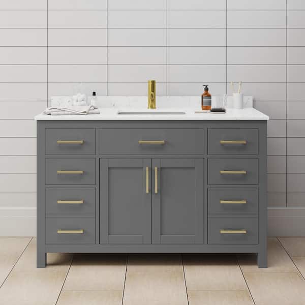 Wyndham Collection Beckett 54 in. W x 22 in. D x 35 in. H Single Sink Bathroom Vanity in Dark Gray with Carrara Cultured Marble Top