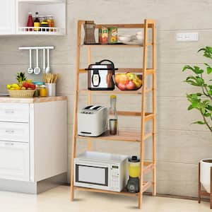 19 in. L x 12.5 in. x 47.5 in. Ladder Indoor Brown Wood Bamboo Plant Stand (4-Tiered)