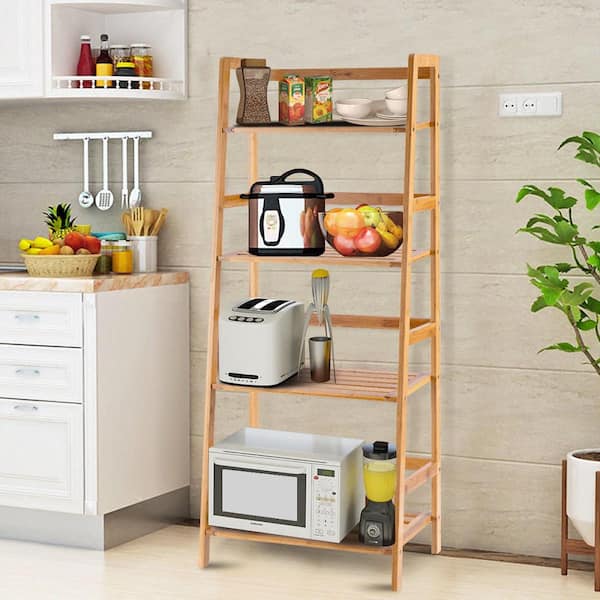 19 in. L x 12.5 in. x 47.5 in. Ladder Indoor Brown Wood Bamboo Plant Stand (4-Tiered)