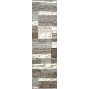 Bernadette Light Blue and Ivory 3 ft. x 8 ft. Cross Weave Abstract Polypropylene Runner Area Rug