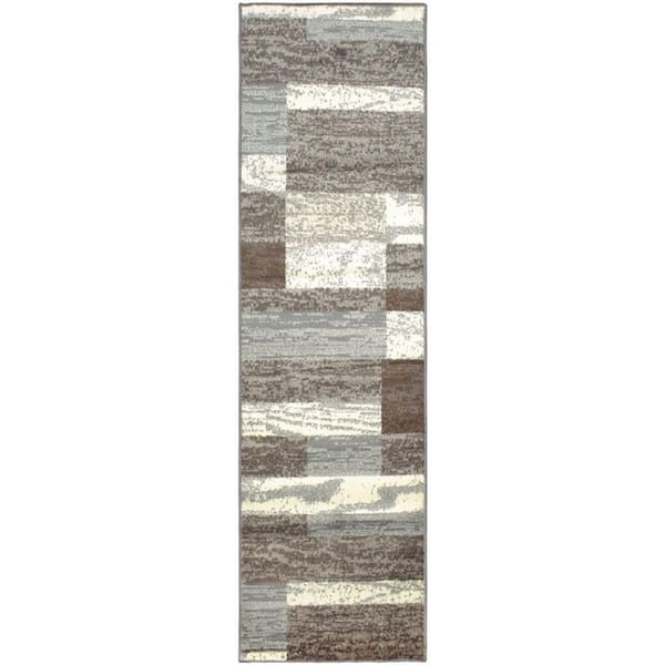 HomeRoots Bernadette Light Blue and Ivory 3 ft. x 8 ft. Cross Weave Abstract Polypropylene Runner Area Rug