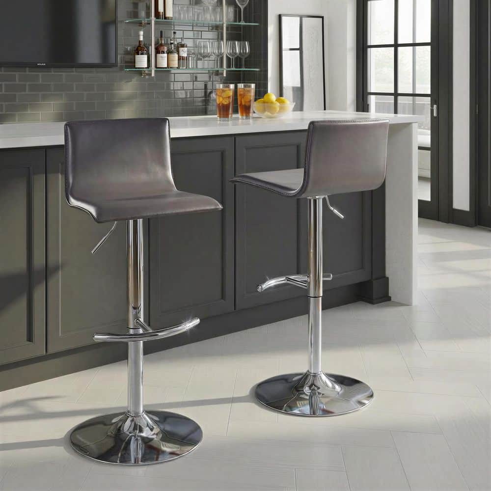Rt Stool Lumisource Mara Upholstered 32.75 in. Grey Faux Leather and Chrome ...