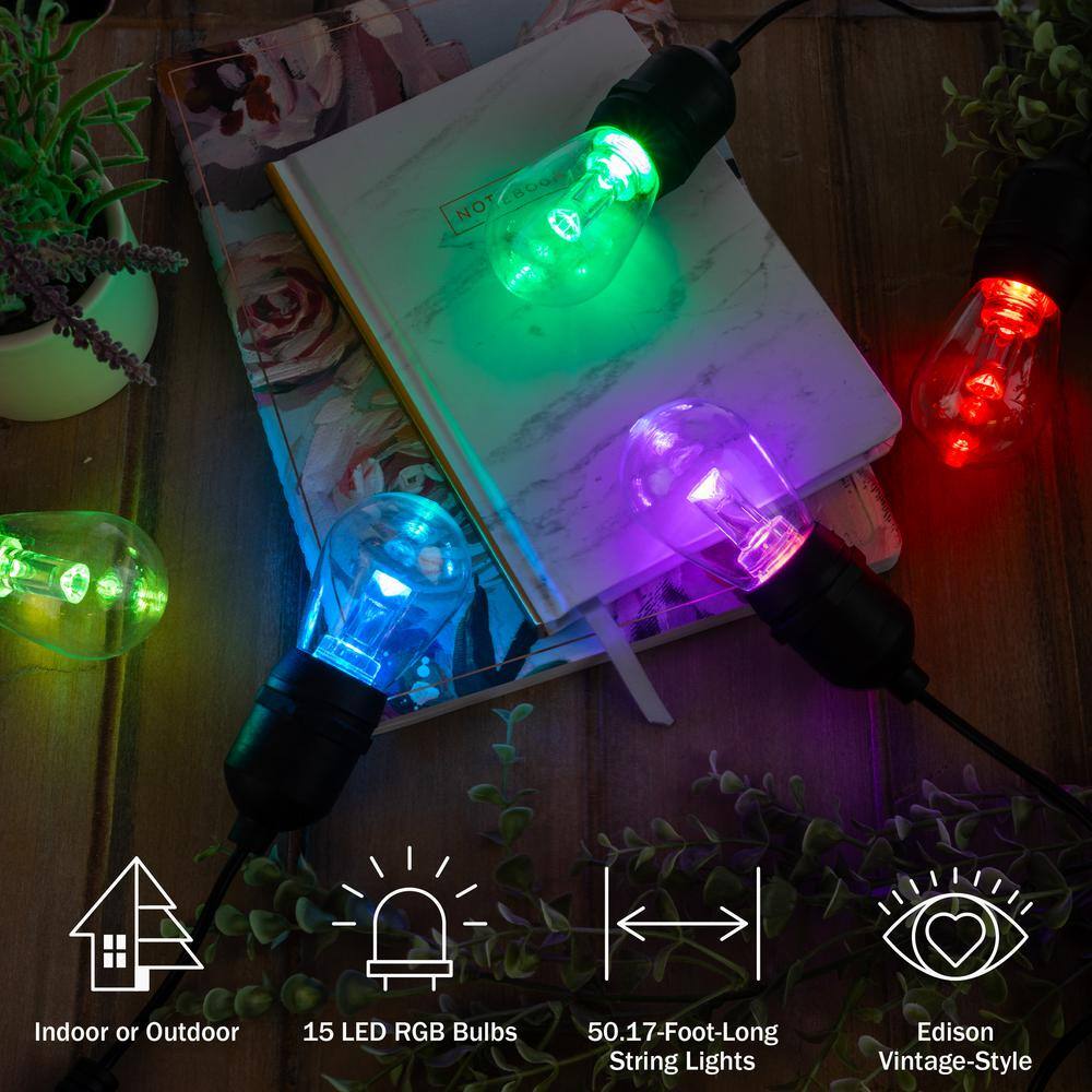 50ft Multi-Colored LED Outdoor String Lights with Remote