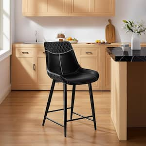 Owen 24.5 in. Black High Back Wood and Metal Counter Stool with Faux Leather Seat