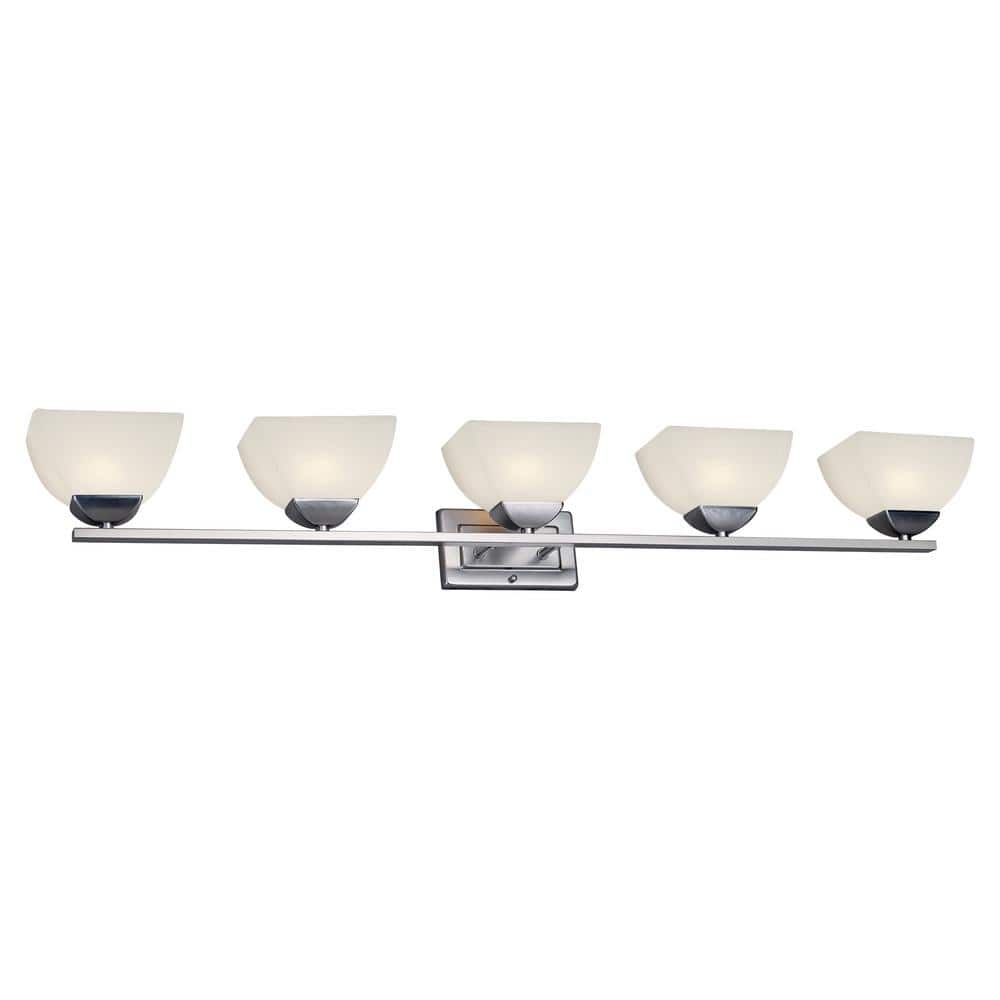 Cora 5-Light Brushed Nickel Bath Vanity Light with Satin White Glass