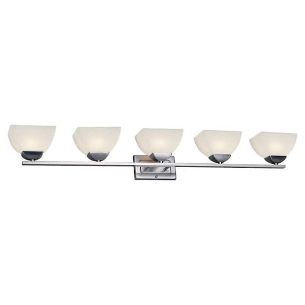 Unbranded Cora 5-Light Brushed Nickel Bath Vanity Light with Satin White Glass