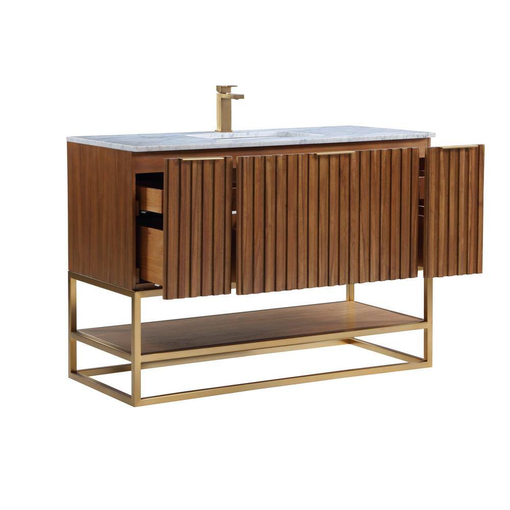 Terra 48'' Walnut Single Freestanding Bathroom Vanity with Satin Brass Accents
