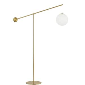 Holly 94.5 in. Aged Brass Transitional 1-Light Dimmable Swing Arm Floor Lamp for Living Room with Glass Globe Shade