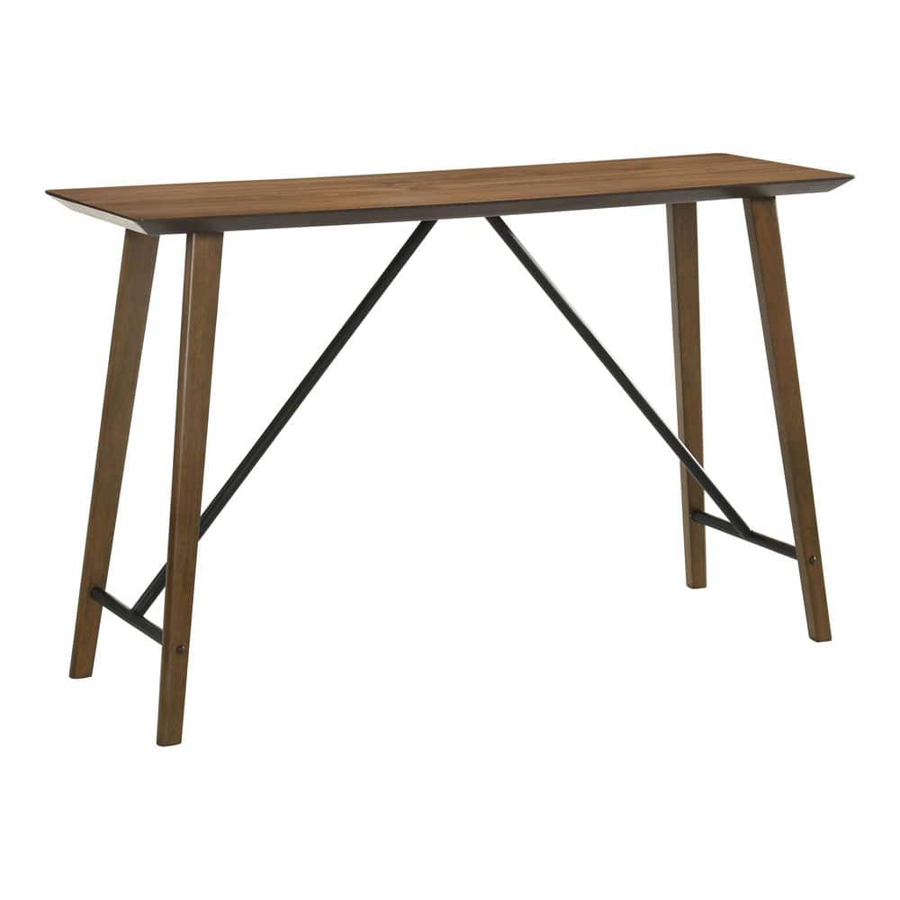 Silin Mid-Century Modern Walnut Wood Top 59 in. Trestle Base Counter Height Dining Table with Iron Cross Bar (Seats 4)