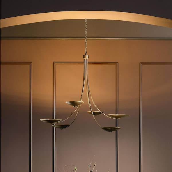 Palmela 45.75 in. 6-Light XL Chandelier in Lacquered Bronze with Lacquered Brass interior Shades