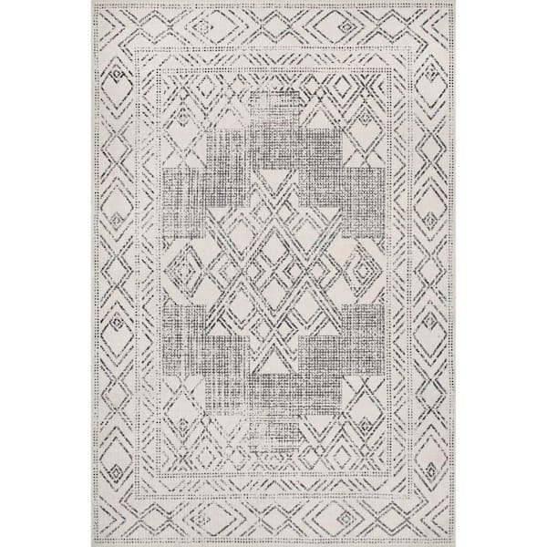 nuLOOM Mia Machine Washable Geometric Medallion Light Gray 9 ft. x 12 ft. Area Rug
