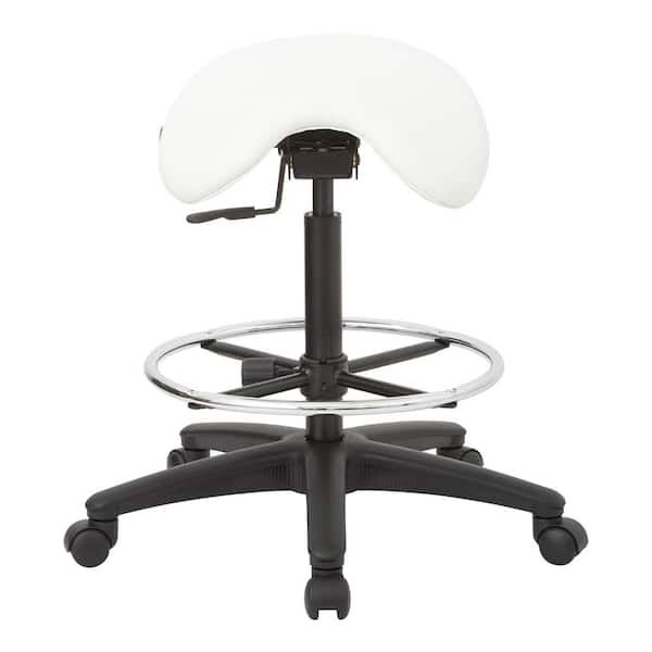 Office Star Products 35 in. Pneumatic Drafting Chair with White Vinyl Saddle Seat