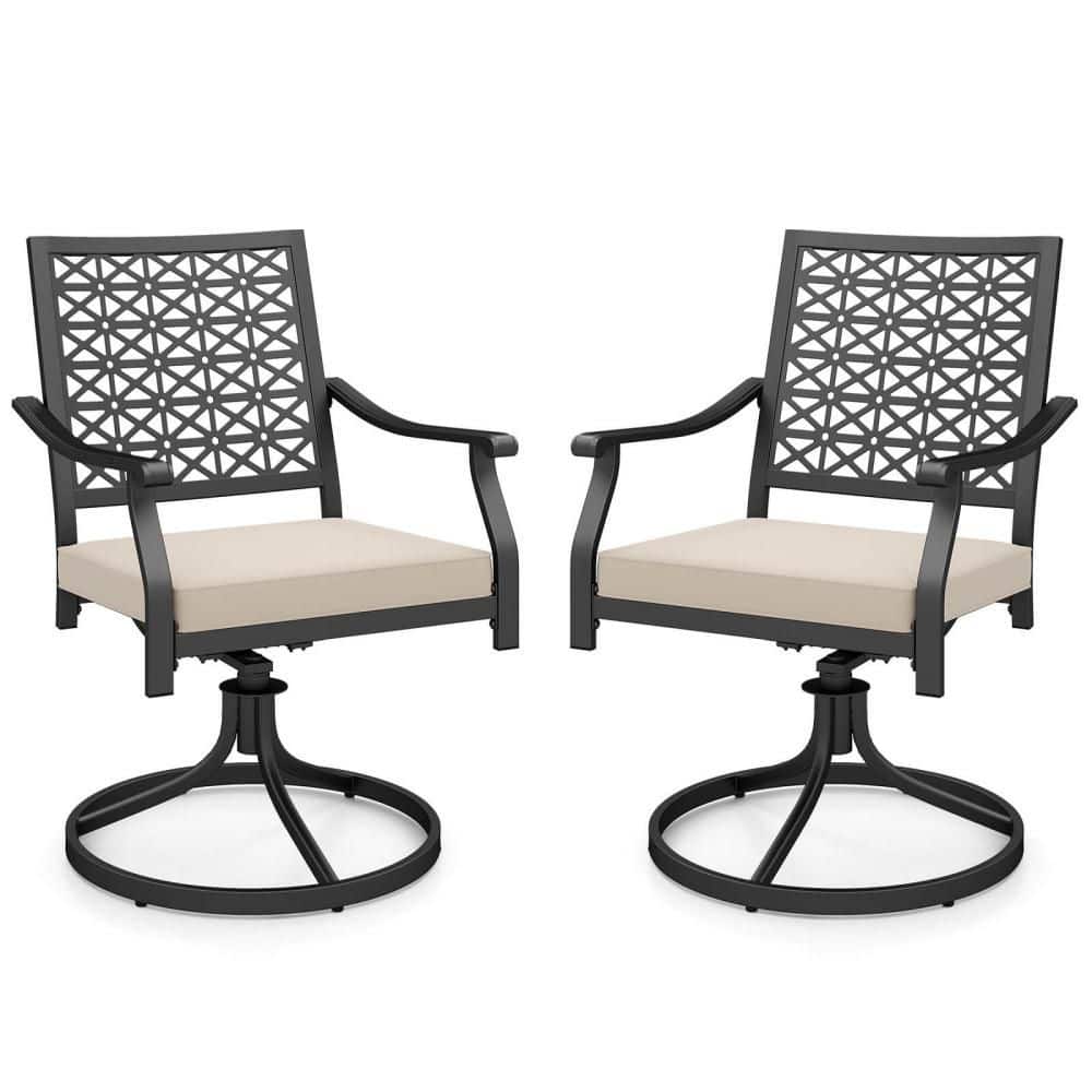 Metal Outdoor Swivel Chairs Patio Dining Chairs with Beige Padded Cushion High Back (2-Pack) price history on PriceWatchPro