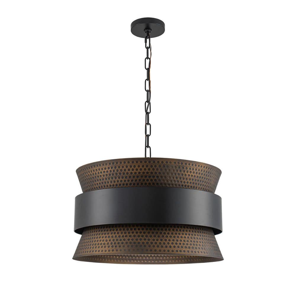 19.8 in. 4-Light Farmhouse Aged Brass and Black Large Drum Pendant Light with Hammered Shade price history on PriceWatchPro