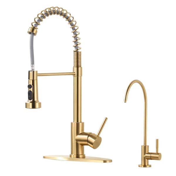 20.3 in. H Single Handle Pull Down Sprayer Kitchen Faucet w/360° Spout Swivel, Water Filter Faucet in Gold