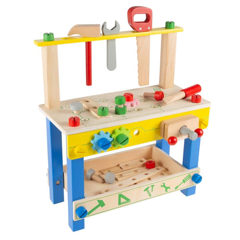 Wooden Play Tool Workbench Set for Kids Toddlers Construction Tool Playset Toys 