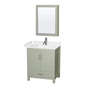 Sheffield 30 in. W x 22 in. D x 35 in. H Single Bath Vanity in Light Green with Carrara Cultured Marble Top , MC Mirror