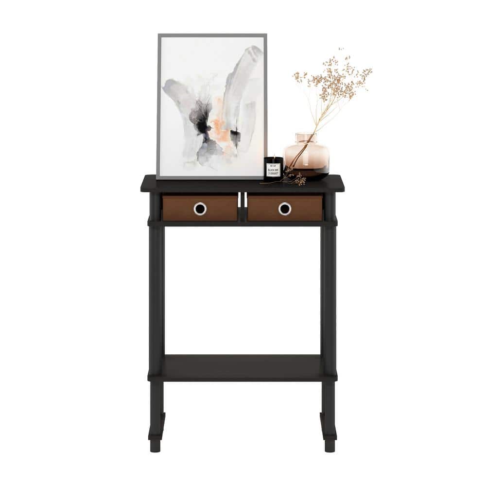 Espresso and Brown Tall-Wide Console Table with Bin Drawers