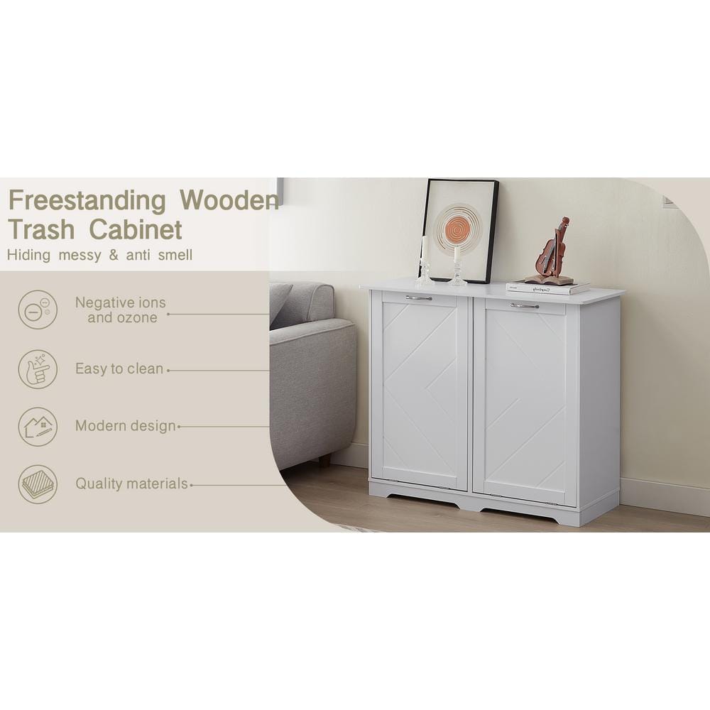 White MDF Wood Dual-Bin Tilt-Out Kitchen Trash Cabinet