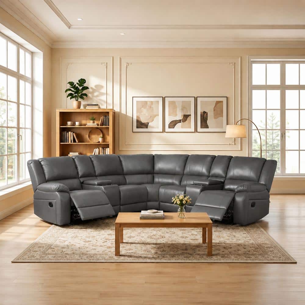 Ellesophas 109 in. 7-Piece Modern Modular Faux Leather Manual
