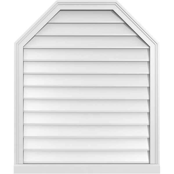 Ekena Millwork 32 in. x 38 in. Octagonal Top Surface Mount PVC Gable Vent: Decorative with Brickmould Sill Frame