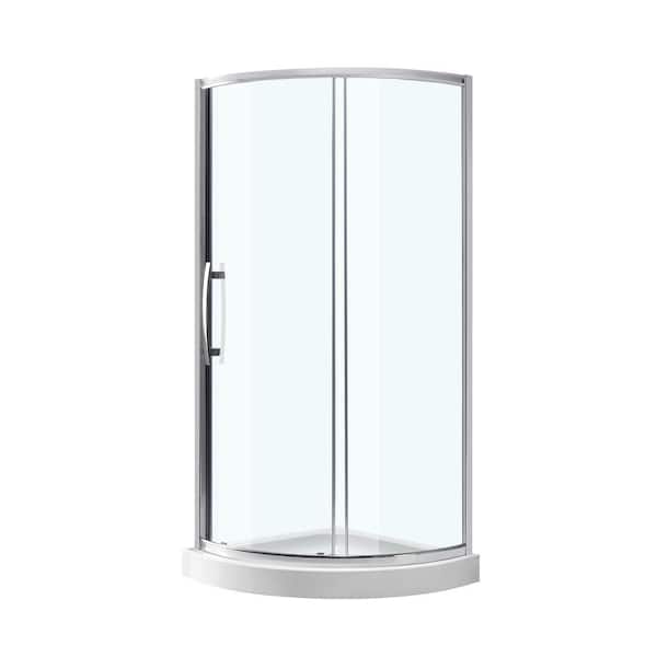 Maia 34 in. x 72.80 in. Semi-Frameless Sliding Corner Shower Door in Chrome with 34 in. x 34 in. Base in White