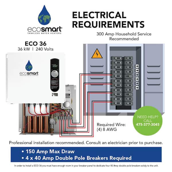EcoSmart ECO 36 Tankless Electric Water Heater 36 kW 240 V ECO 36 Tankless Hot Water Heaters Electric The Home Depot