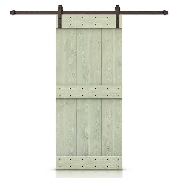 CALHOME Mid-Bar 20 in. x 84 in. Sage Green Stained DIY Wood Interior Sliding Barn Door with Hardware Kit