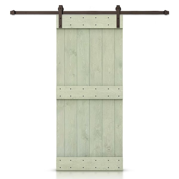 CALHOME Mid-Bar 32 in. x 84 in. Sage Green Stained DIY Wood Interior Sliding Barn Door with Hardware Kit